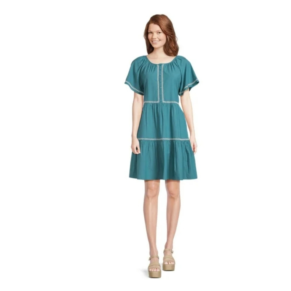 Beachlunchlounge Women's Puff Slevee Flounce Teal Mini Dress Size XXL - Picture 2 of 14